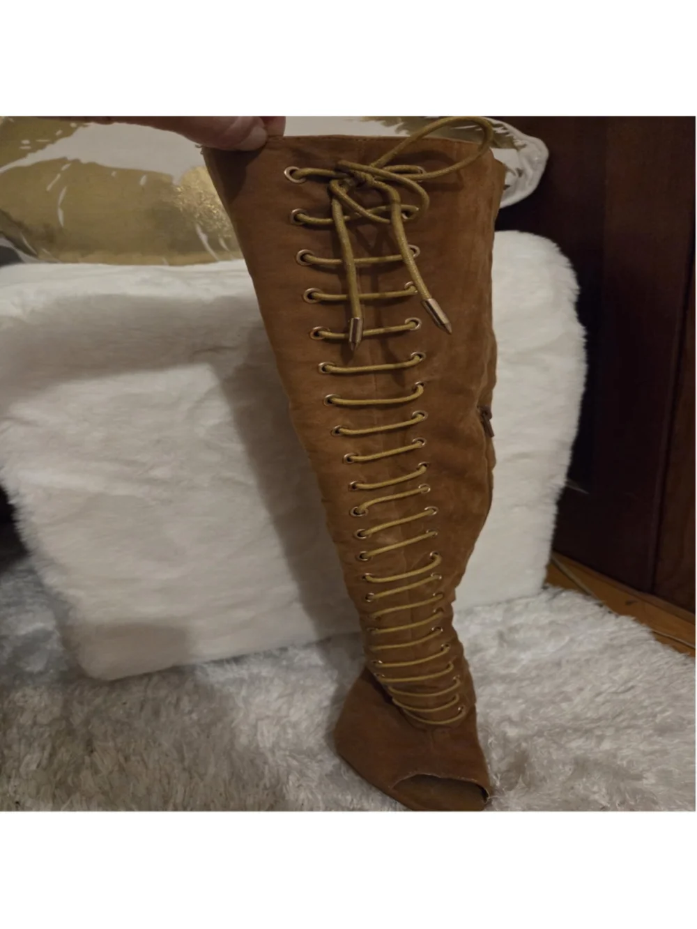 Women's Shoe Republic Brown Over the Knee Lace-Up Boots Size 5.5